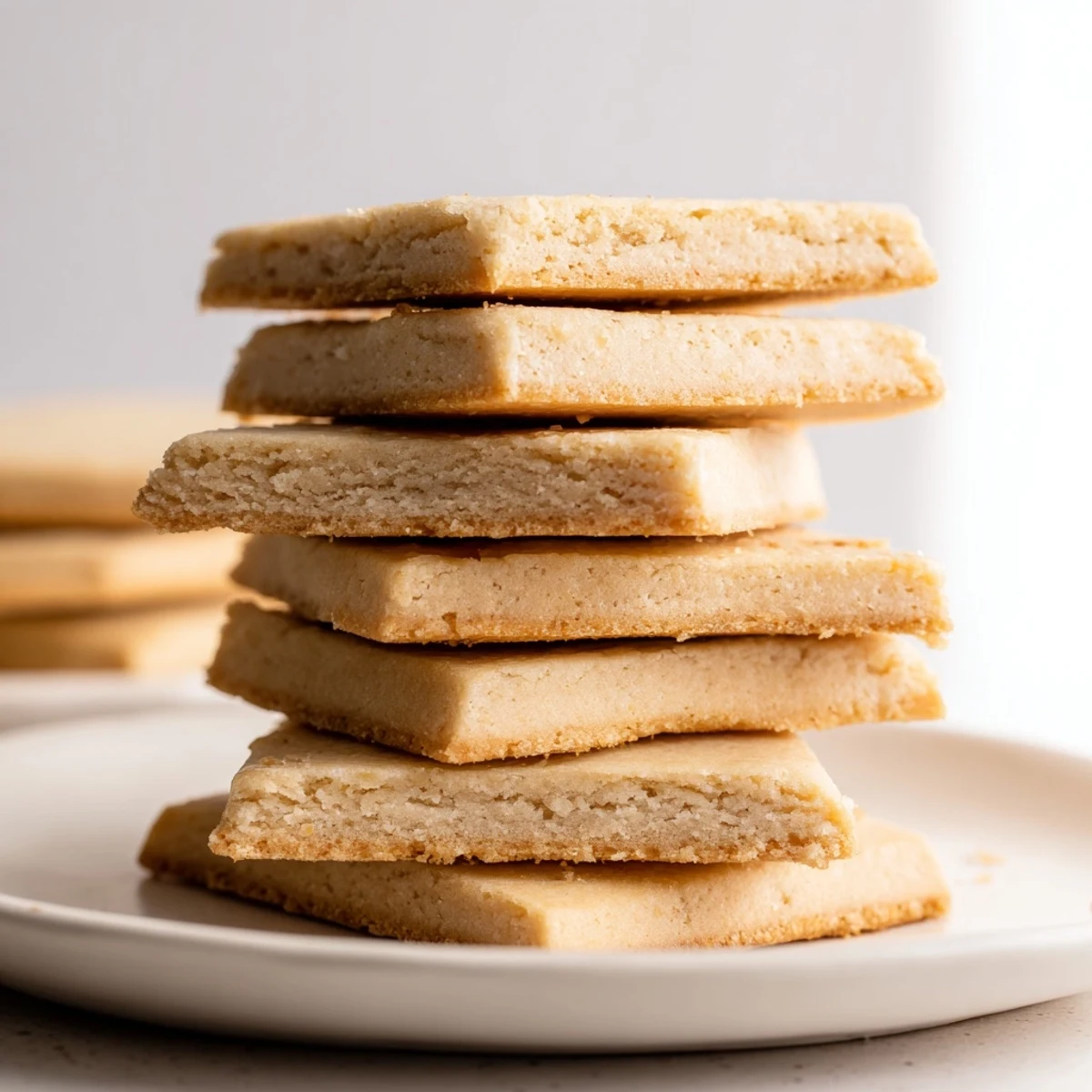 A stack of delicate Honey Butter Shortbread Cookies with a slight crisp, ideal for a sweet treat.