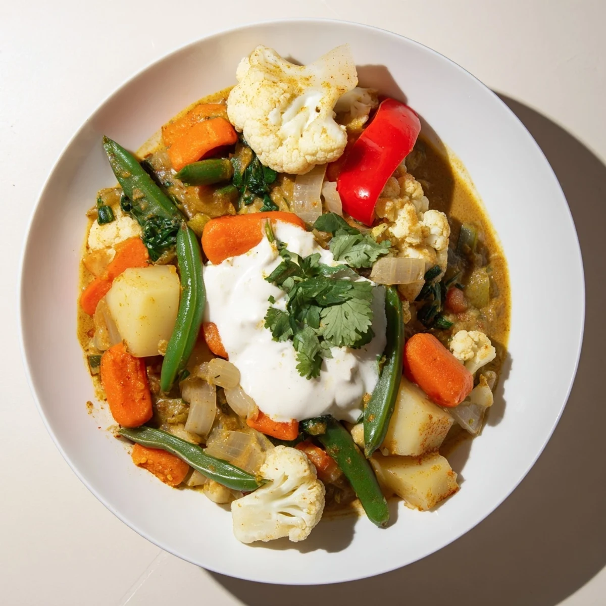 A steaming bowl of comforting Waste-Free Vegetarian Curry, fragrant with Indian spices and garden-fresh vegetables.