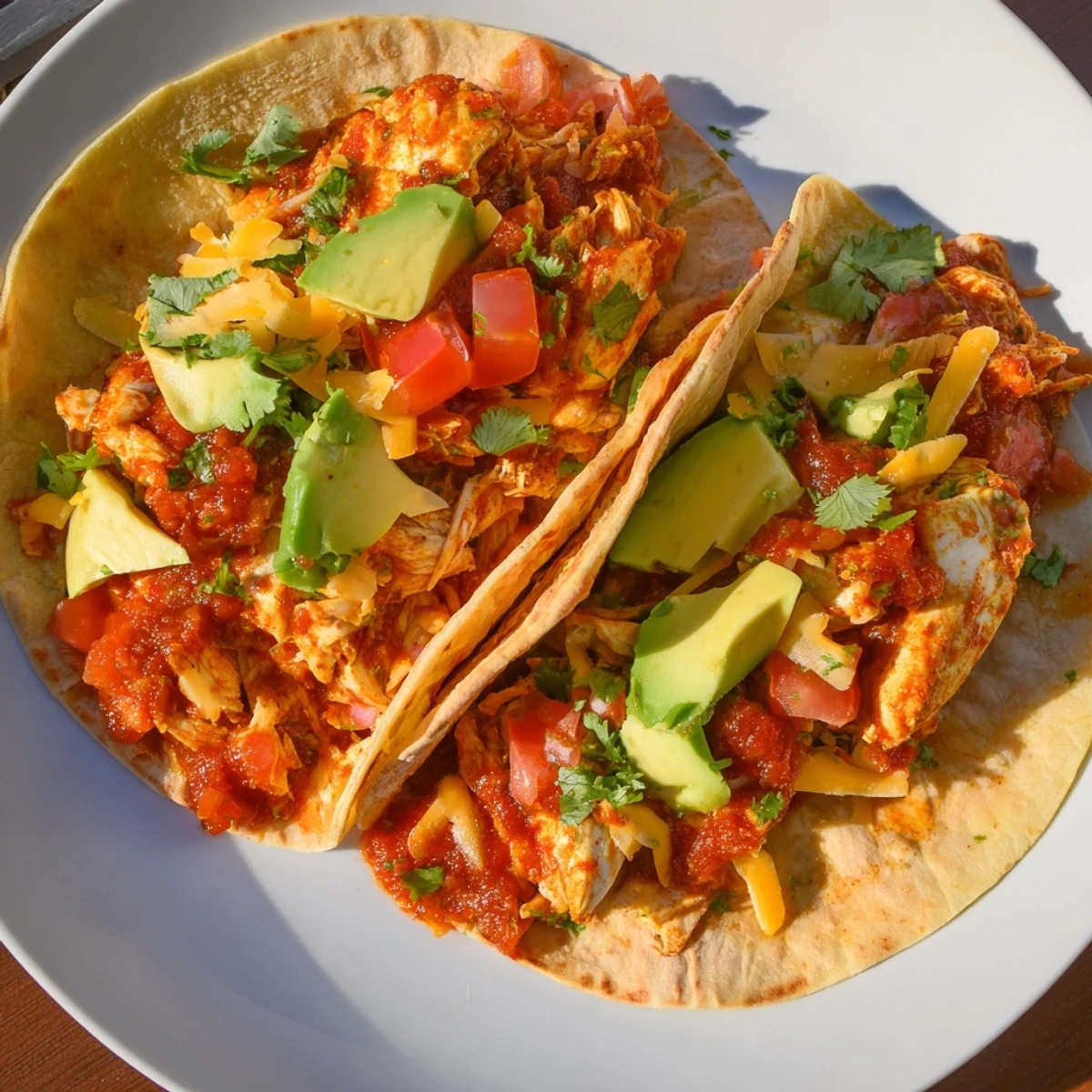 Slow Cooker Shredded Chicken Tacos spilling out of warm corn tortillas, perfect for a family feast.