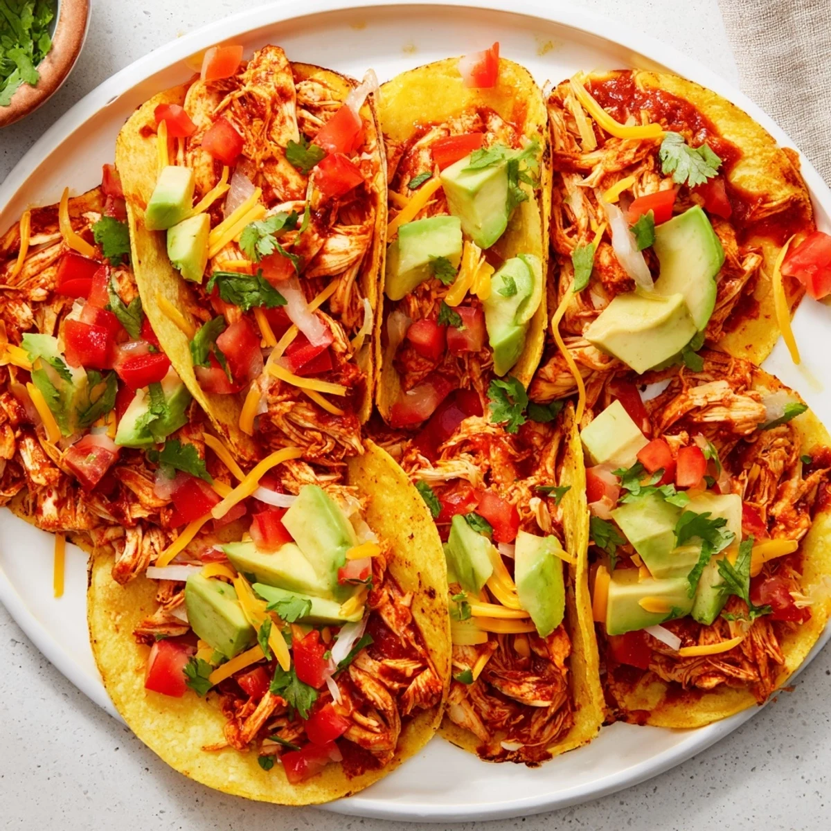 Slow Cooker Shredded Chicken Tacos with tender, flavorful chicken ready to be filled with your favorite toppings.