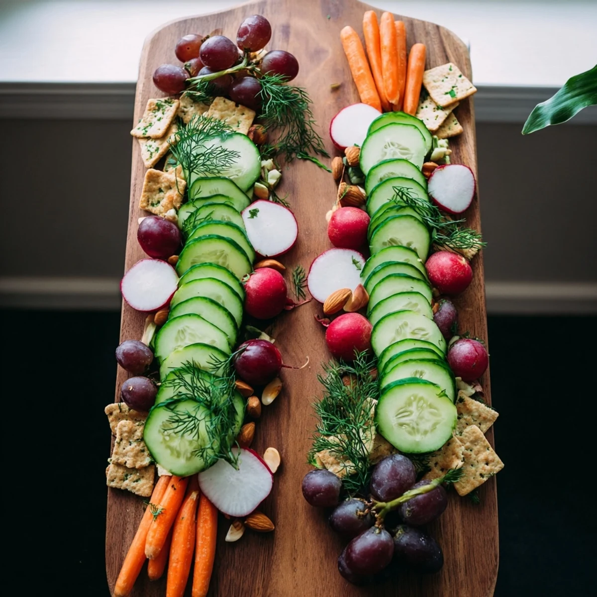 A beautiful presentation of The Zen Balance, showcasing equal portions of fresh produce and goat cheese.