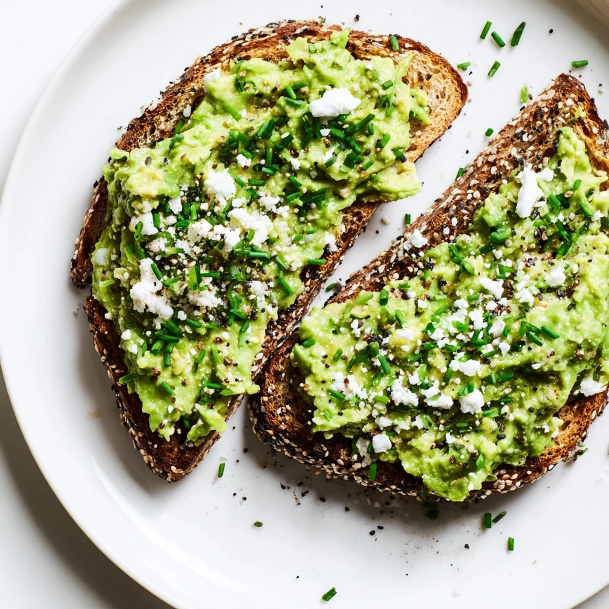Crispy sourdough under creamy avocado toast with everything, topped with flavorful everything seasoning, perfect start.