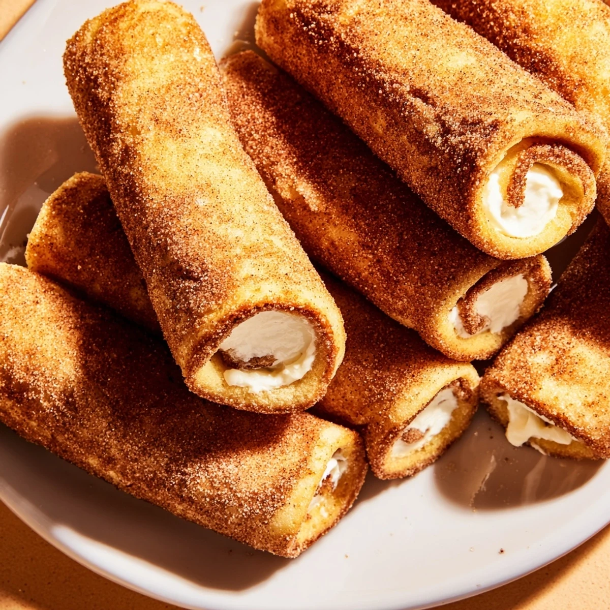 Warm Easy French Toast Roll-Ups coated in cinnamon sugar, ready for a delicious breakfast.