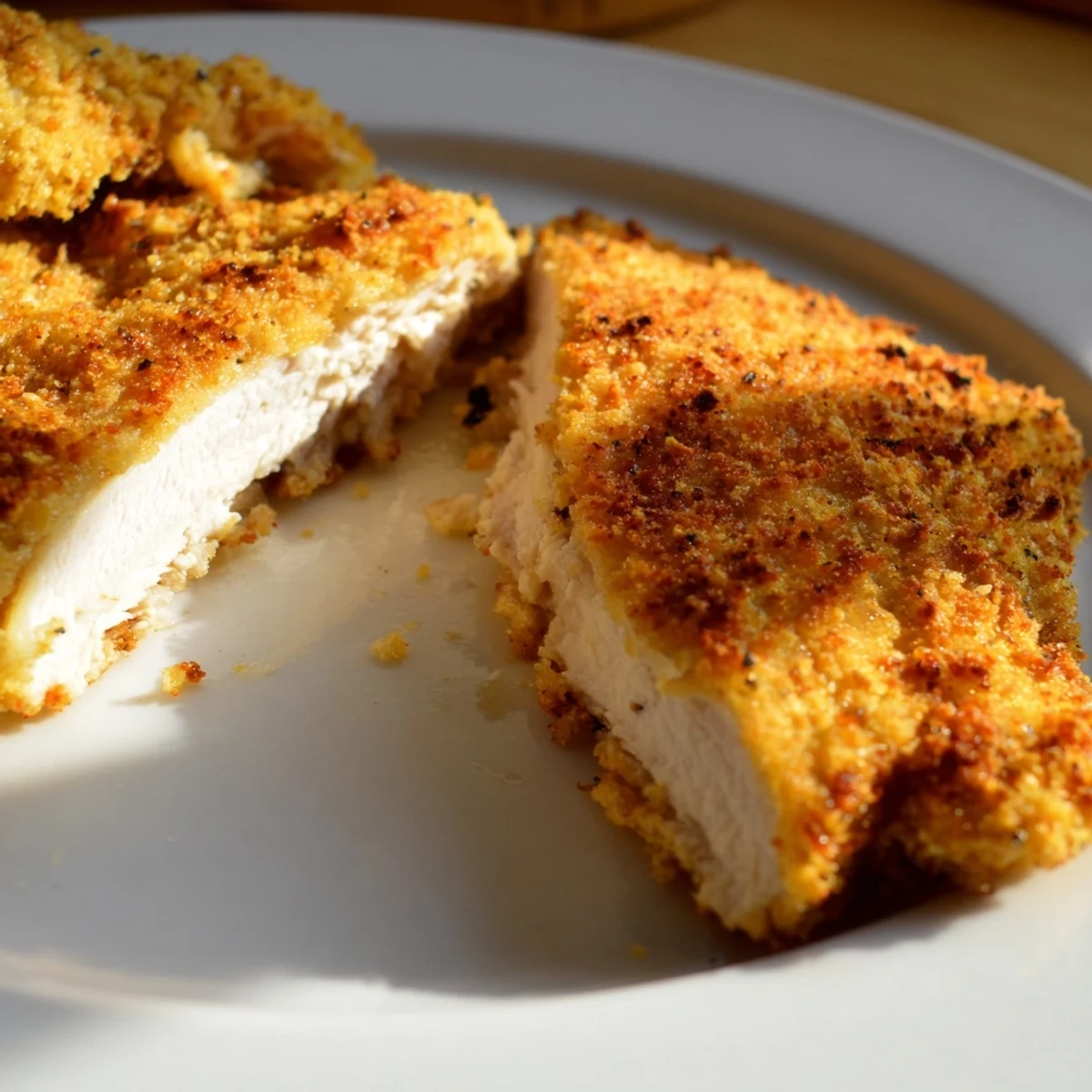 Golden, crispy air fryer chicken cutlets, perfectly cooked and ready to be enjoyed with a squeeze of lemon.