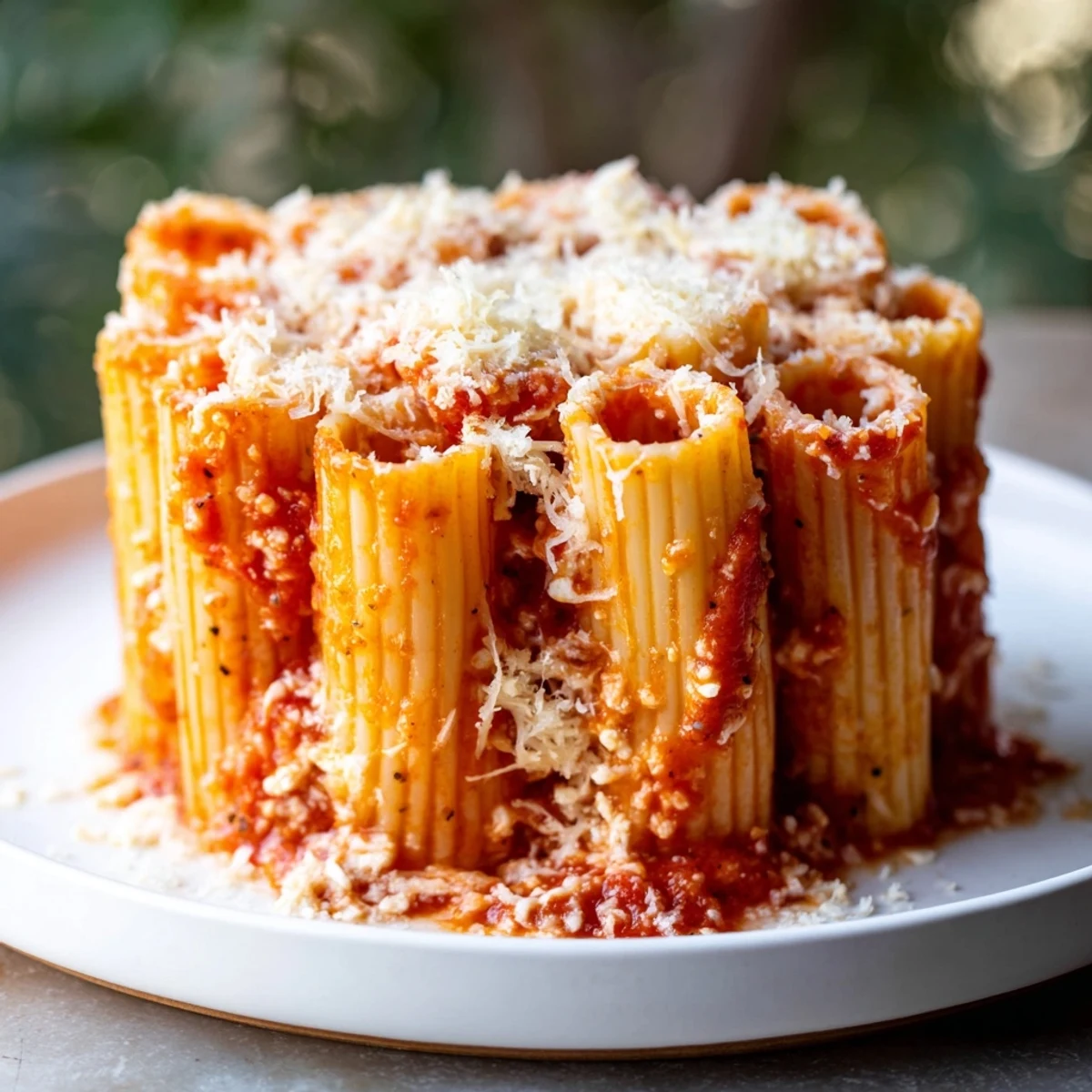 Golden, bubbly Honeycomb Pasta Bake features upright pasta tubes overflowing with cheese and marinara.