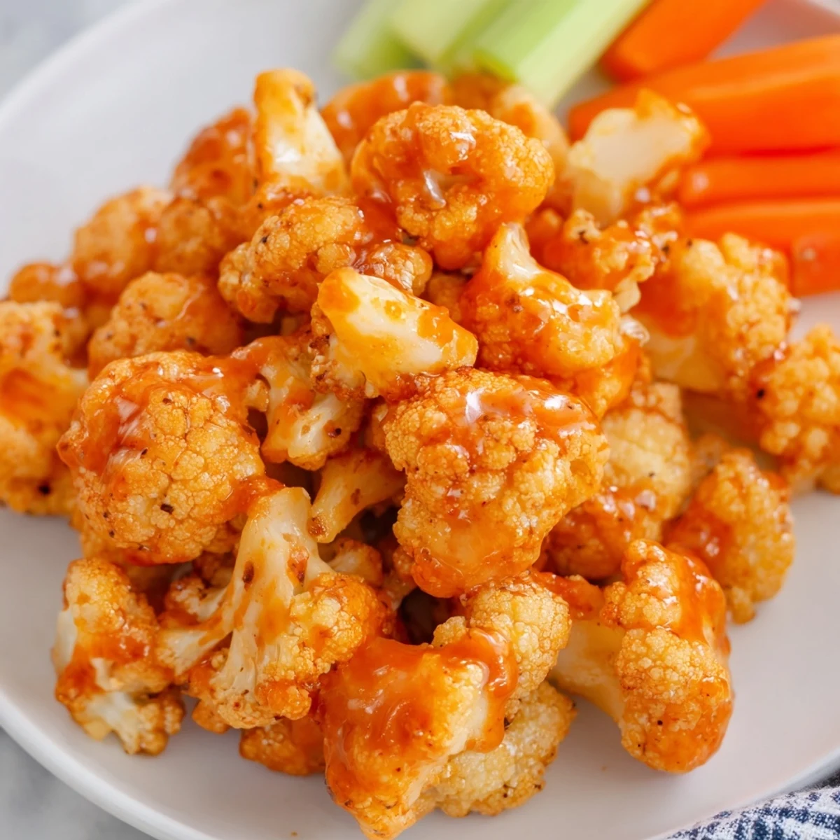 Spicy Buffalo Cauliflower Bites glistening with sauce, perfect for a flavorful vegetarian appetizer.