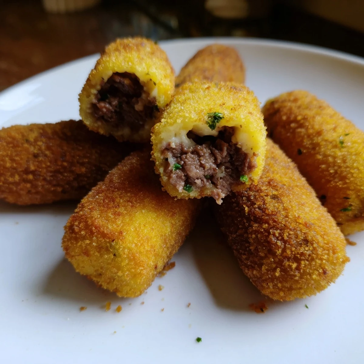 Close-up of perfectly shaped Dutch croquettes, promising a delightful blend of textures and flavors.