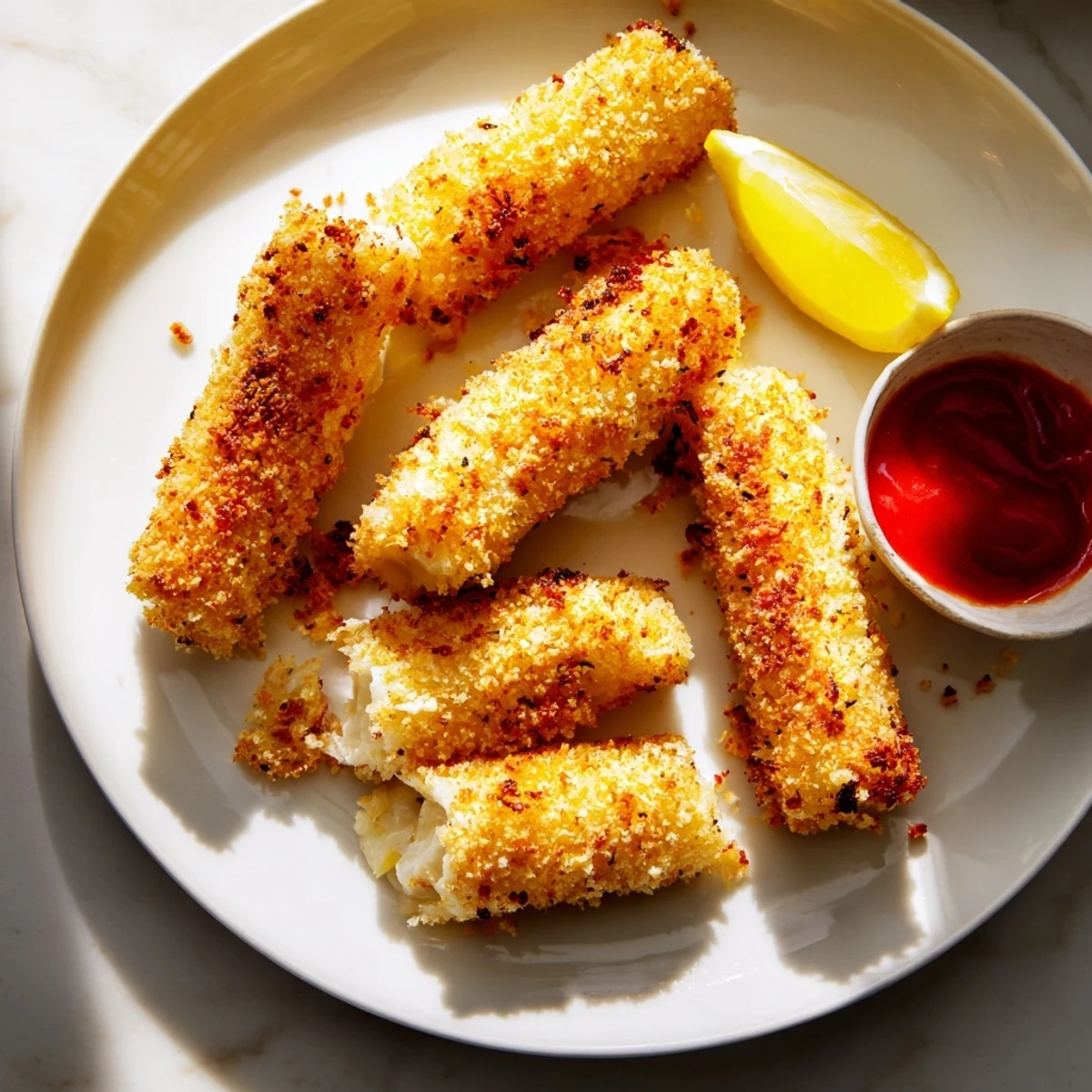 A close-up of Crispy Panko Halloumi, showing crunchy breading, melty interior, and zesty lemon wedges ready to serve.