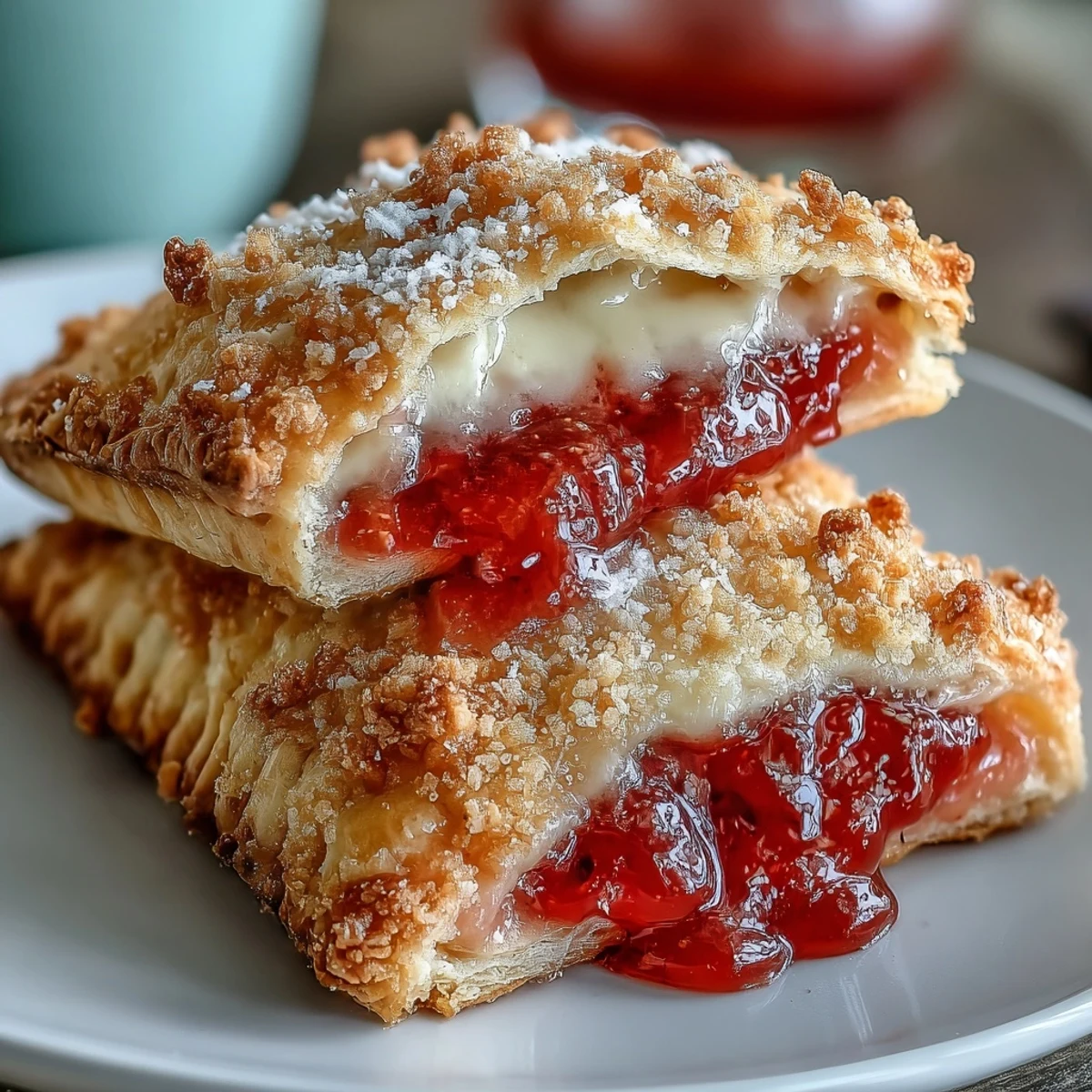 Freshly glazed Guava Cheese Pop Tarts arranged on a rustic wooden board with a glass of cold milk.