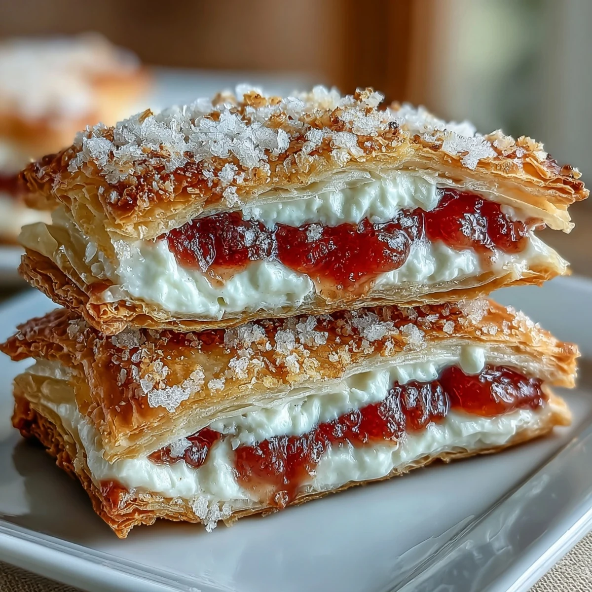 Freshly baked Guava and Cream Cheese Pastelitos with a golden, flaky crust and vibrant pink guava filling visible inside.