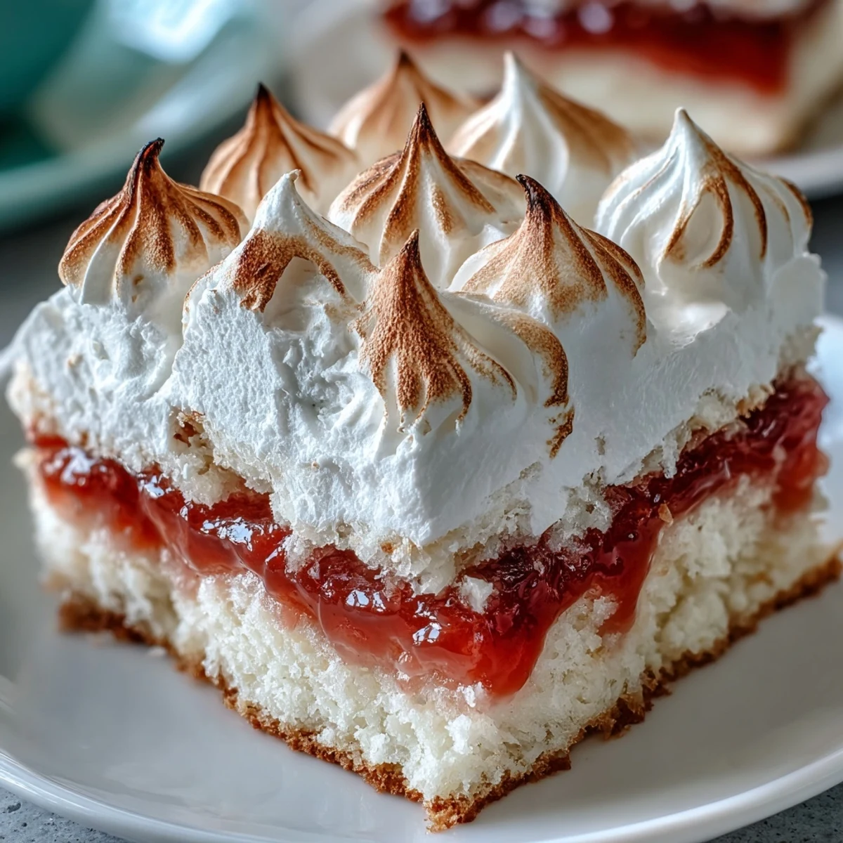 Freshly sliced Homemade Brazo Gitano reveals pink guava filling inside fluffy vanilla sponge and toasted meringue.