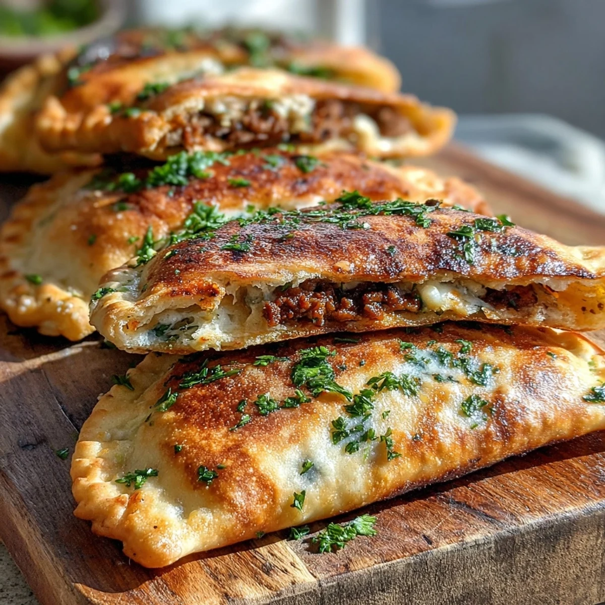 Lebanese Arayes with crackling pita and juicy cumin seasoned meat filling.