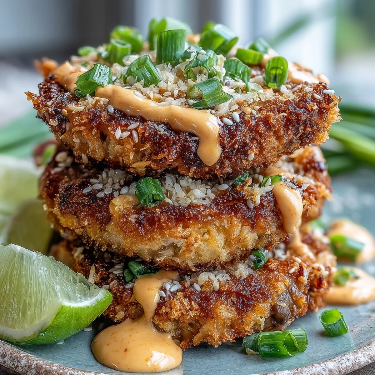 Plated Asian-Style Tuna Cakes with lime wedges, perfect for a quick weeknight dinner or served over a fresh salad.