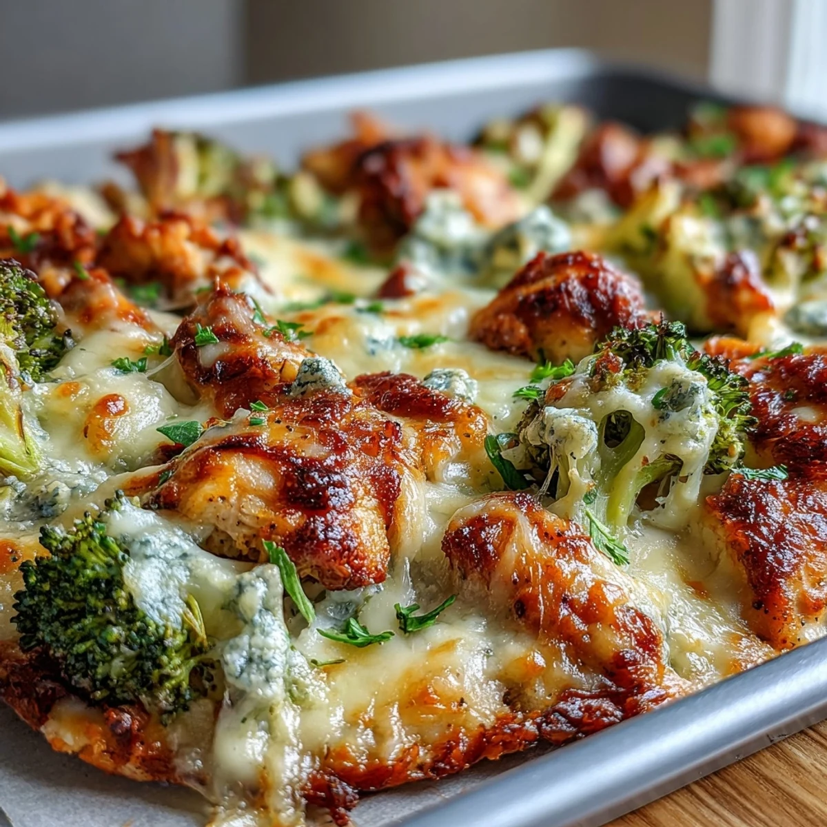 Golden melted cheddar blankets ranch-seasoned chicken and crisp broccoli on a sheet pan meal.