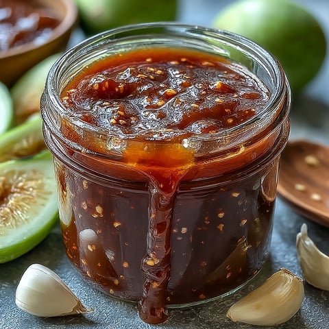 Homemade Guava BBQ Sauce simmering in a saucepan, showcasing a thick, glossy texture.