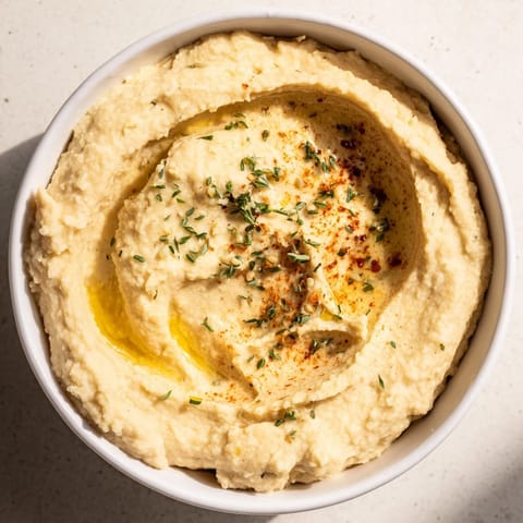 The bright yellow Perfect 5-Minute Homemade Hummus is drizzled with olive oil and sprinkled with paprika.
