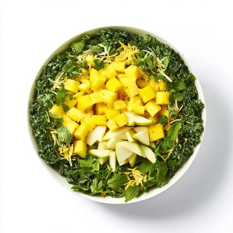 Freshly assembled Sunlit Glade salad: a colorful medley of fruits and greens, ready to eat.