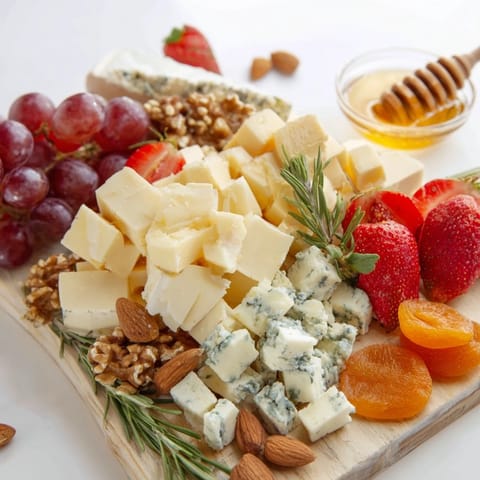 Enjoy a gorgeous top-down view of the overflowing Waterfall Edge Grazing Board appetizer with plenty of textures.