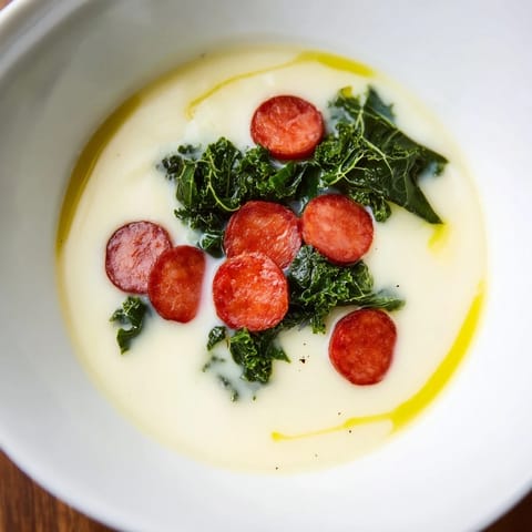 Close-up of a creamy and hearty Portuguese Caldo Verde, perfect for a warming and delicious dinner.