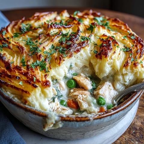 The baked Curried Fish Pie showcases a slice on a rustic plate, revealing tender fish chunks in a vibrant yellow curry sauce.