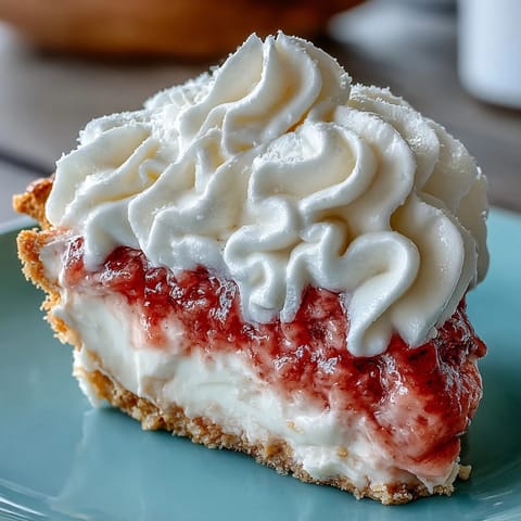 Freshly sliced Guava Cloud Pie reveals creamy pink filling and a golden macadamia nut crust topped with fluffy whipped cream.