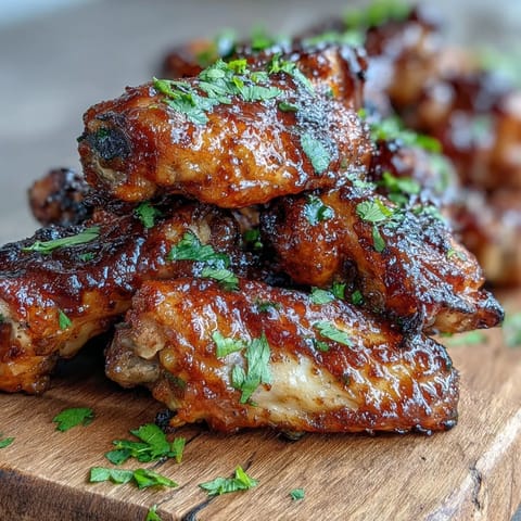 Sticky Guava BBQ Glazed Chicken Wings served with fresh cilantro and lime wedges for brightness.
