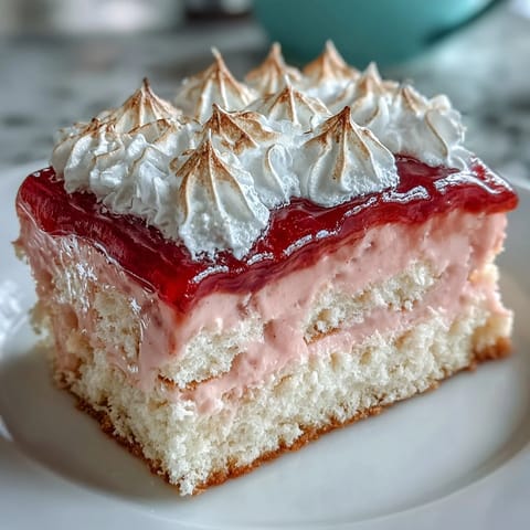 Spiral slices of Homemade Brazo Gitano display ruby guava paste layered beneath billowy meringue topping.