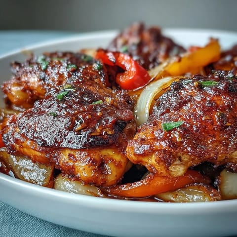A sizzling skillet of smoky One-Pan Paprika Chicken with peppers and onions, perfect for easy weeknight dinners.