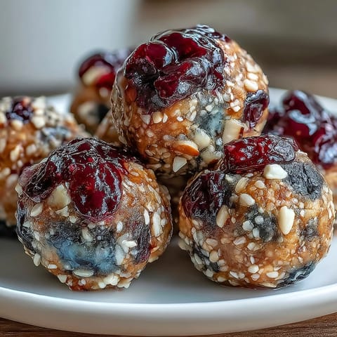 Vegan lemon blueberry energy bites with oats, nuts, and zesty citrus in a bowl, ready to enjoy as a healthy snack.