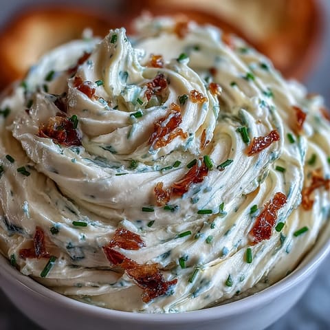 Creamy roasted garlic cream cheese spread with chives, whipped to fluffy perfection for bagels or crackers.