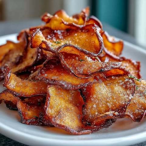 Golden cinnamon sugar apple chips, perfectly crisp and made in the air fryer for a healthy snack.