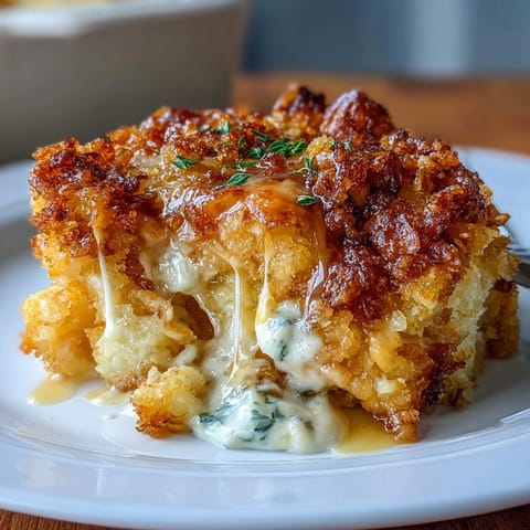 Creamy funeral potatoes with Greek yogurt and crispy cornflake topping, baked until golden and bubbling in a 9x13-inch dish.  