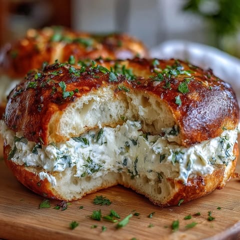 Delicious garlic herb protein bagels topped with creamy cottage cheese spread, perfect for a healthy and satisfying breakfast or snack.  