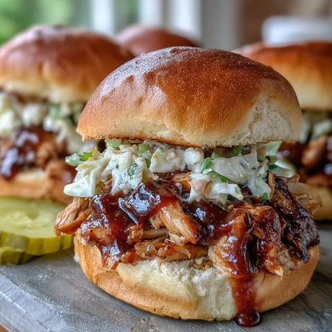 Tender pulled chicken sliders with smoky barbecue sauce, served warm for easy entertaining at baby showers or casual gatherings.  