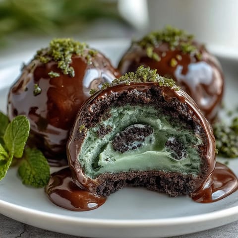Festive green Oreo truffle balls with a creamy center and vibrant chocolate coating, topped with gold sugar for St. Patrick's Day.