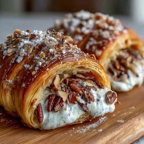 Flaky sourdough rolls filled with rich almond cream, baked golden and dusted with powdered sugar.