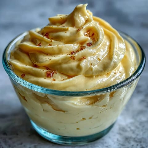 Homemade mayonnaise in a glass jar with a smooth, creamy texture and golden hue.