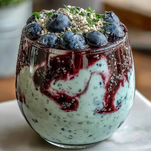 Creamy Probiotic Kefir Smoothie with blueberries, flaxseed, perfect for morning energy.