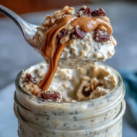 Indulgent Protein Cookie Dough Overnight Oats with melted chocolate chips.