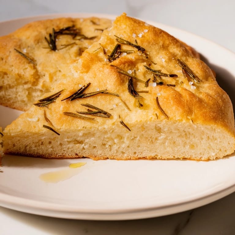 A close-up view of a rustic, golden Yeast-Free Garlic and Rosemary Bannock Bread, hinting at a delicious savory flavor.