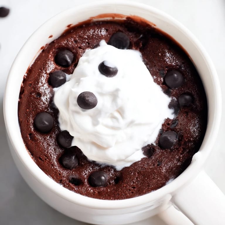 This warm chocolate mug cake, fresh from the microwave, offers a delicious, comforting bite.