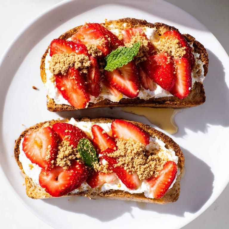 Sweetened cream cheese and vibrant strawberries making up this delicious strawberry cheesecake toast.