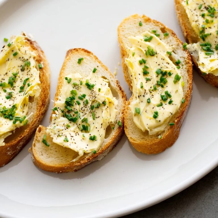 Elegant vodka butter crostini served on a plate with lemon zest and chives.
