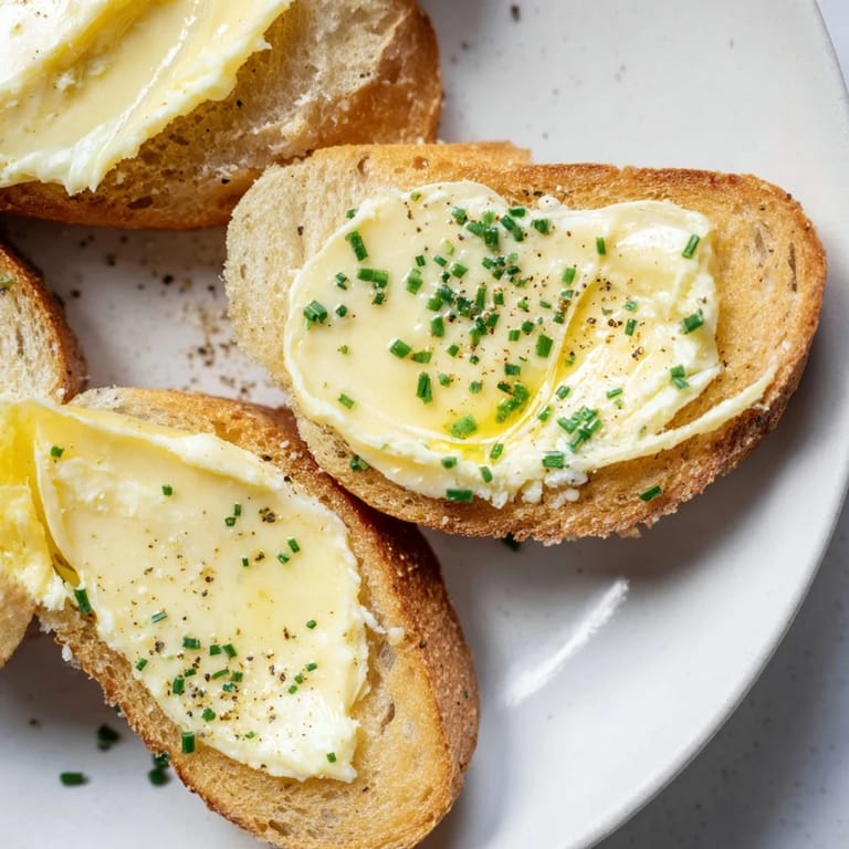 Golden crostini spread with vodka butter, sprinkled with pepper and lemon zest.