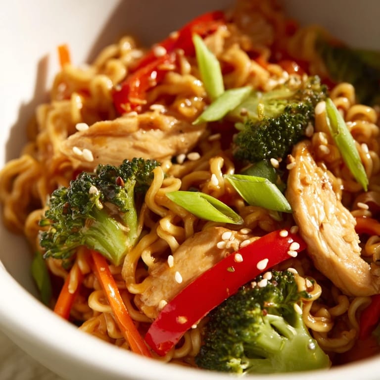 A vibrant platter of Spicy Ramen Stir-Fry with julienned carrots and noodles, ready to be served for a quick family dinner.