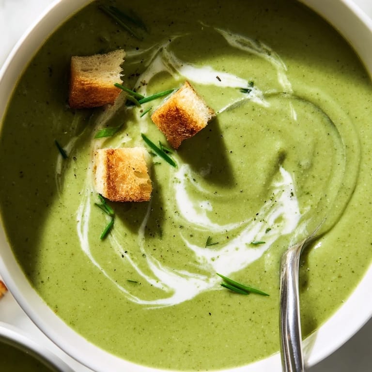 Vibrant green creamy broccoli soup simmering in a pot, revealing a velvety texture ready to be served hot.