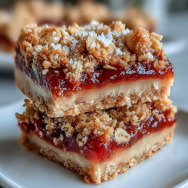 A single bar of Rhubarb and Custard Crumble Bars sits next to fresh rhubarb stalks and a cup of tea.