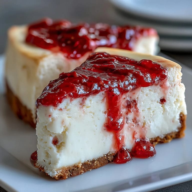 Fresh raspberry garnish and white chocolate slices of White Chocolate Raspberry Cheesecake Bliss.