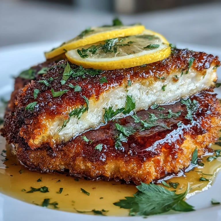 Served on a white plate, gluten-friendly lemon parmesan crusted chicken with lemon butter sauce alongside roasted potatoes for a family dinner.