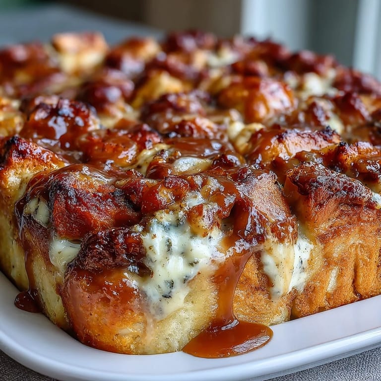 Cubes of brioche and diced apples in creamy custard, with a dollop of whipped cream, ready to serve.